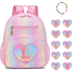 I IHAYNER Kids Glitter Initial Backpack Mini Backpack for Girls Lightweight Toddler Preschool Backpack Girls Personalized Trendy Stuff Gifts Pink L