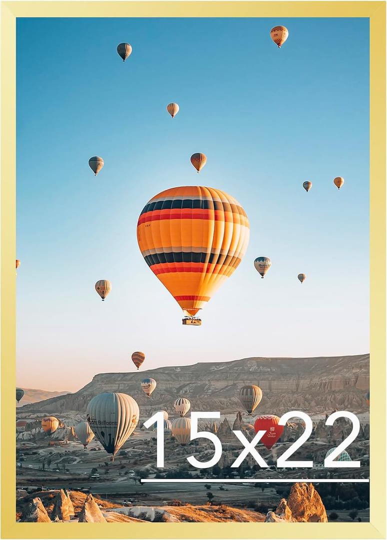 JCJMY 15x22 Picture Frame Gold for Poster Photo Picture, Horizontal and Vertical Formats for Wall Hanging, 15 x 22 inch Wall Gallery Poster Frame for 15 by 22 Photos Posters, Gold