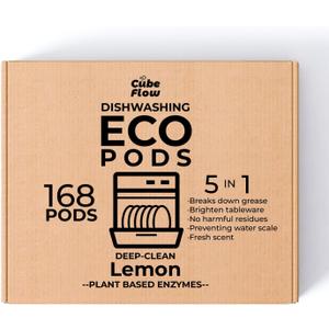 ECO Dishwasher Pods 168 Count, with Glycerin & Enzymes (Protease, Amylase),Dishwasher Detergent Liquid dish pod for Powerful Cleaning, No Pre-Rinse, Fights 24-Hour Dried On Food, Plant-Based