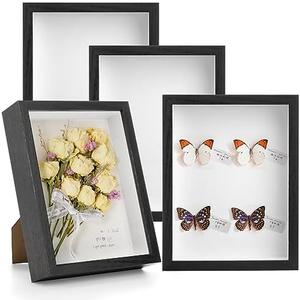 Hacaroa Set of 4 Shadow Box Picture Frame, 8 x 6 Inches Wood Frame Memory Display Case, 1.2 Inch Depth Shadow Boxes for Flowers, Memorabilia, Crafts, Photos, Medals and Tickets, Black