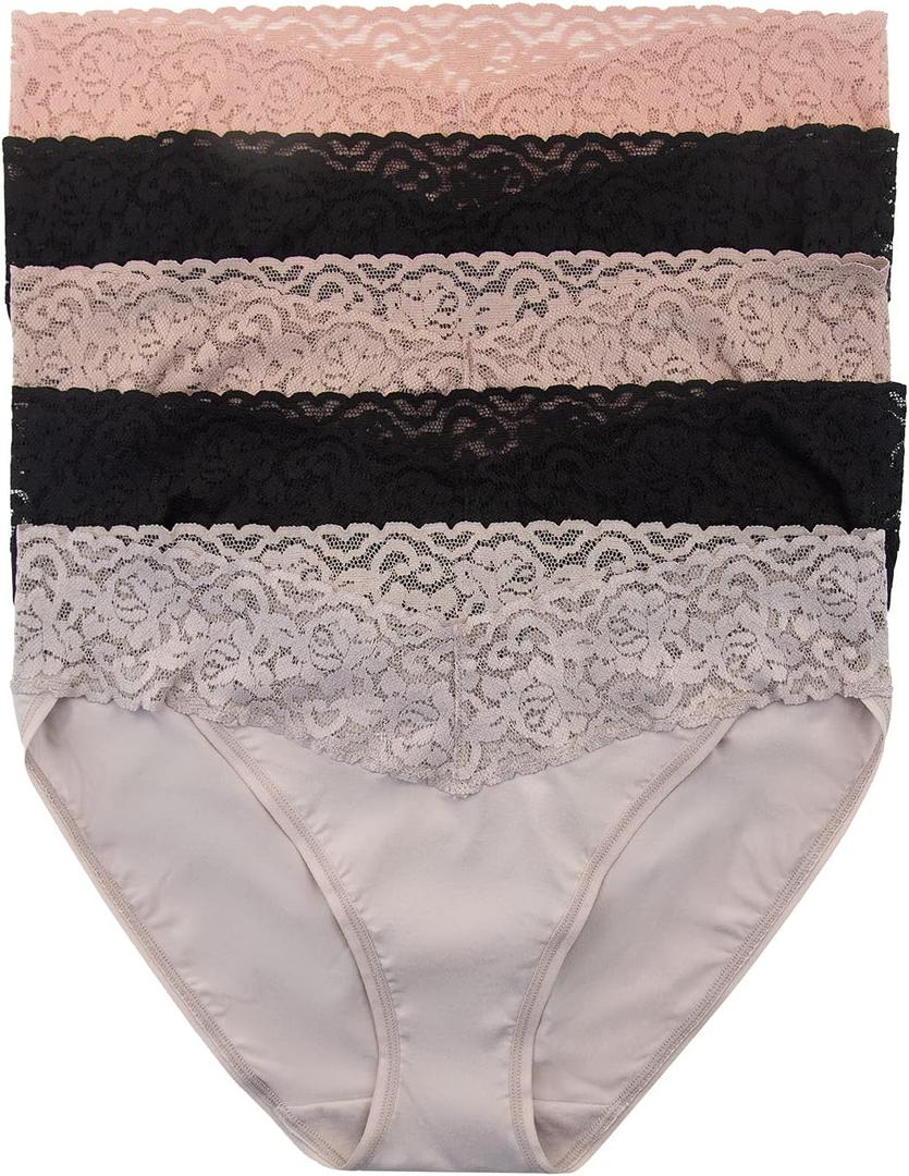 Felina Super Stretchy Bikini Underwear For Women - Lace Trim Ladies Panties (5-Pack) S/M