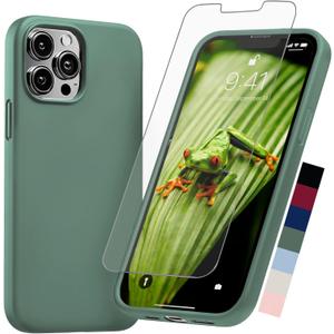Compatible with iPhone Cover 13 Pro Case Silicone with Screen Protector - Green