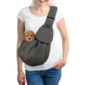 SlowTon Dog Carrier Sling - Thick Padded Shoulder Strap Adjustable Dog Carriers for Small Dogs, Puppy Carrier Purse for Pet Cat with Front Zipper Pocket Safety Belt Machine Washable (Gray, XS)