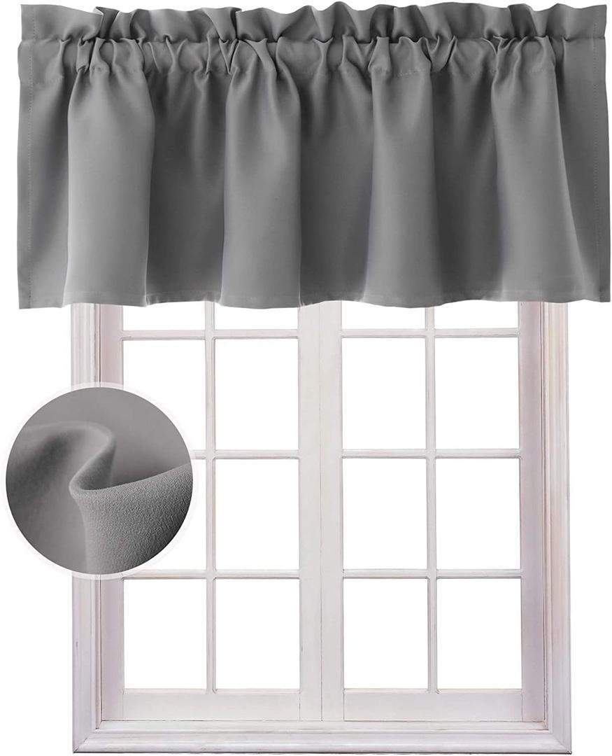 Hiasan Valance Curtains for Kitchen Blackout Thermal Insulated Solid Window Curtain Valance, Grey, 60 x 18 Inches, 1 Panel