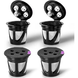 Reusable K Cups for Keurig, 4-Pack Universal K CUP Refillable Coffee Pods with 5 Holes, Designed for Keurig K Supreme, K Slim, K-Duo Gen2, K-Brew Chill with MultiStream Technology