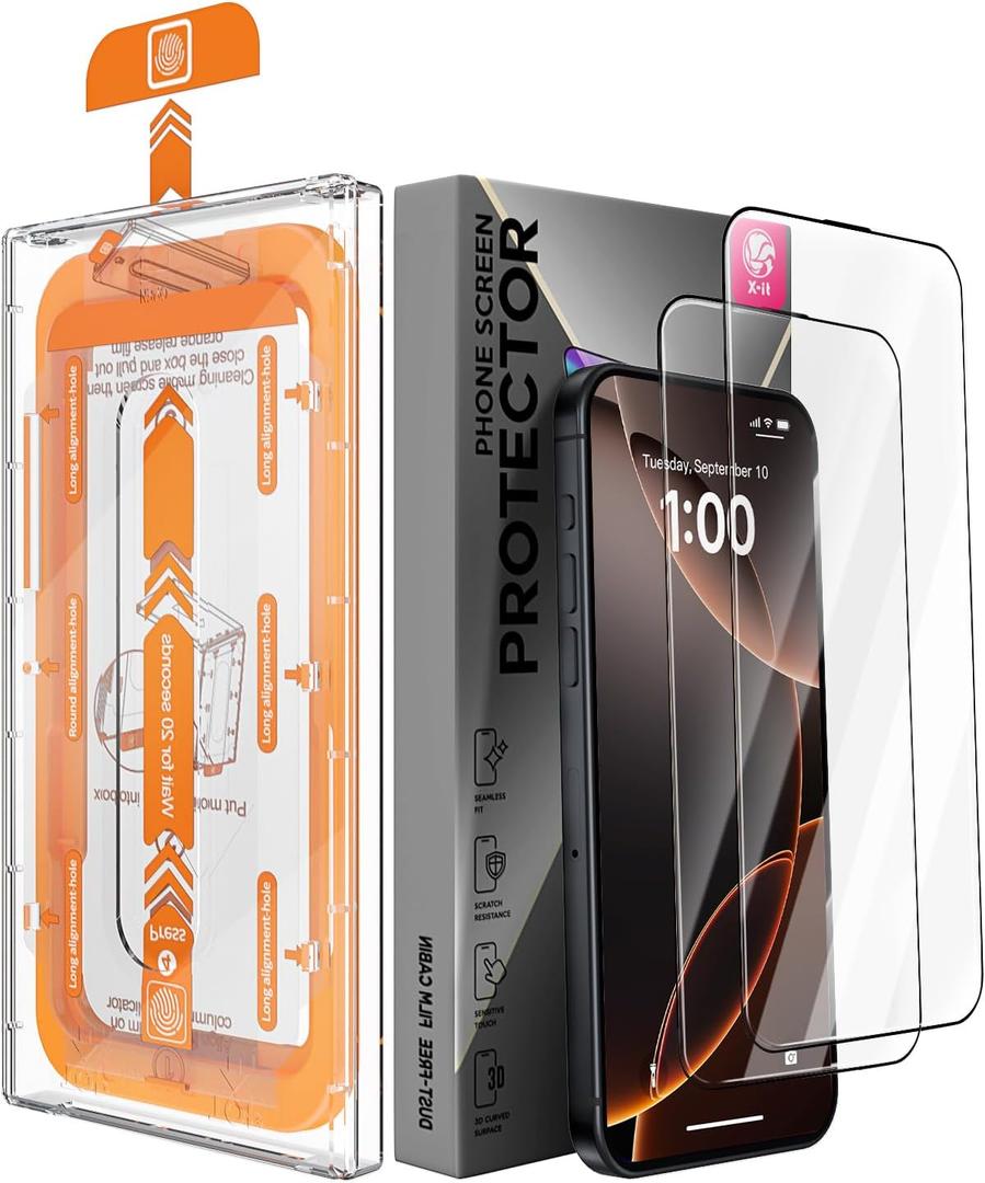 X-it 2 Packs Screen Protector for iPhone 16 Plus 6.7-inch - [Auto-Dust Removal] 9H+ Tempered Glass [10X Military Protection], Bubble Free, Case Friendly (Clear)