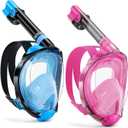 WSTOO Full Face Snorkel Mask,Snorkeling Gear for Adults to Breathe Through Mouth or Nose,180 Degree Panoramic View,Anti-Fog Anti-Leak with Camera Mount,Best Gift for Summer Holiday Travelers (Small/Medium,  2 Pack - Black/Blue+Transparent/Pink