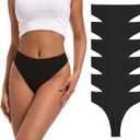 High Waist Thong Underwear Women Ribbed Cotton Tummy Control Thongs Panties Size S-4XL Pack 6 (Black, M)