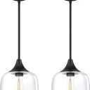 Doraimi Lighting 2 Pack 1 Light Semi Flush Mount Ceiling Light Pendant Light Fixture,Modern Handblown 7.3" Clear Glass Shade Classic for Black Finish Farmhouse Entryway Dining Room Kitchen Island