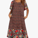 Ekouaer Womens Nightgown Short Sleeve House Dress with Pockets-Floral Print Mumu Dress, S