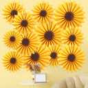 Containlol 12 Pcs Paper Flowers Decorations for Wall Sunflower Daisy Paper Fans Classroom Decoration 3D Floral Hanging Fans for Birthday Wedding Baby Shower Spring Decor(Yellow,Sunflower)