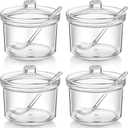 Patelai 4 Pieces Sugar Bowl Acrylic Clear Sugar Bowl with Lid and Salt Spoon Storage Jar with Airtight Lid for Salt, Tea, Spices, Herbs, Condiments(13 oz)