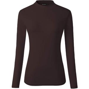 Women's Long Sleeve Slim Fit Turtleneck Basic Layering T-Shirt (Coffee)