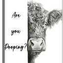Funny Highland Cow Bathroom Canvas Wall Art Cute Animal Are You Pooping Painting Picture Wall Decor Black White Animal Bathroom Poster Print Artwork for Bedroom Toilet Home Decoration (24"L x 16"W)