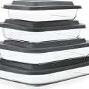 6-Piece Deep Glass Baking Dish Set with Plastic lids,Rectangular Glass Bakeware Set with Lids, Baking Pans for Lasagna, Leftovers, Cooking, Kitchen, Freezer-to-Oven and Dishwasher, Gray