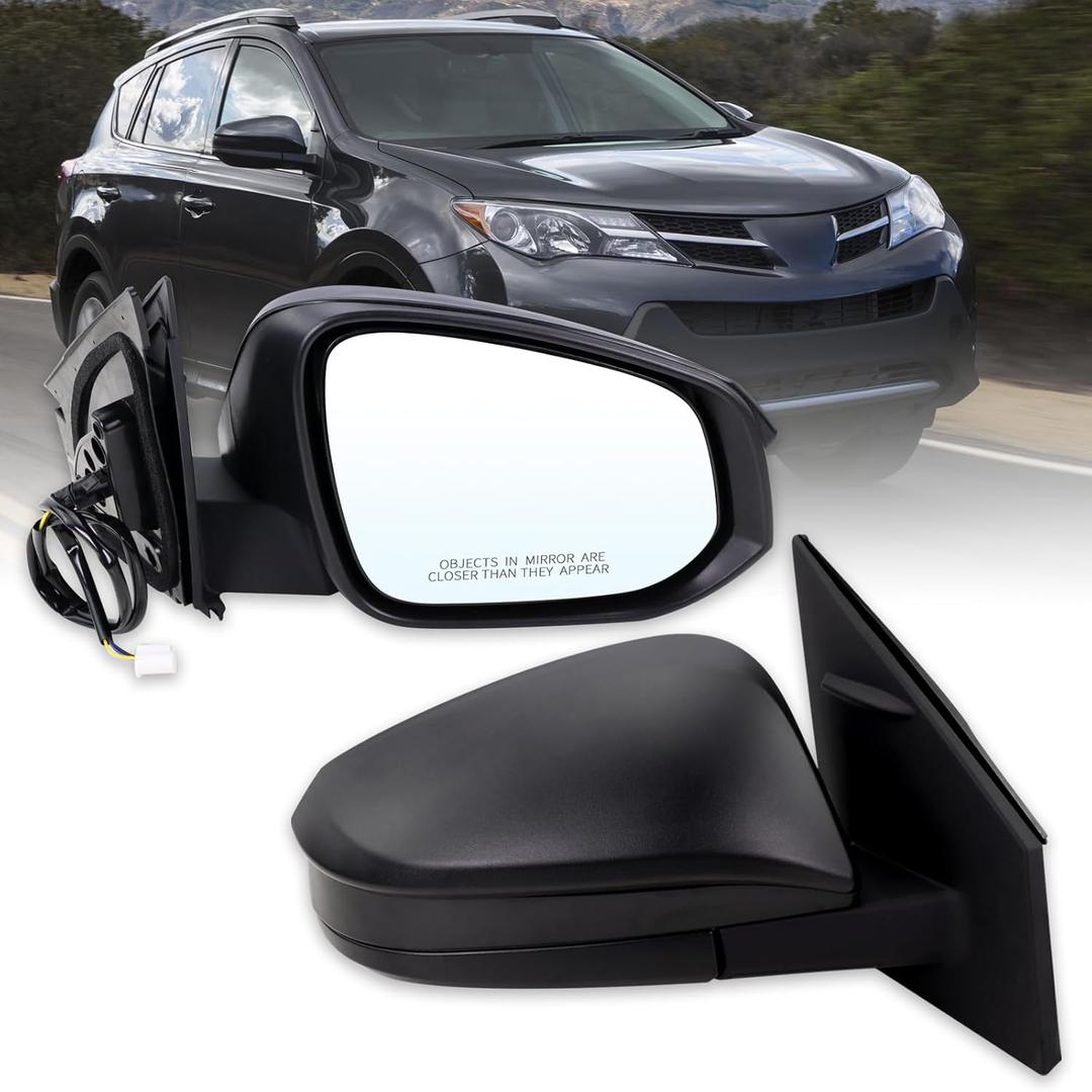 Right Passenger Side Door Mirror Compatible With 2013 2014 2015 Toyota RAV4 With Power Glass Manual Folding Black Replace#TO1321309 879100R070(3 Pins)