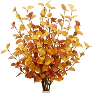 6 Pcs 27" Fall Eucalyptus Leaves Stems Faux Fall Floral Stems Silk Autumn Foliage Branches for Home Decorations Vase Flower Arrangement Harvest Table Mixed Color