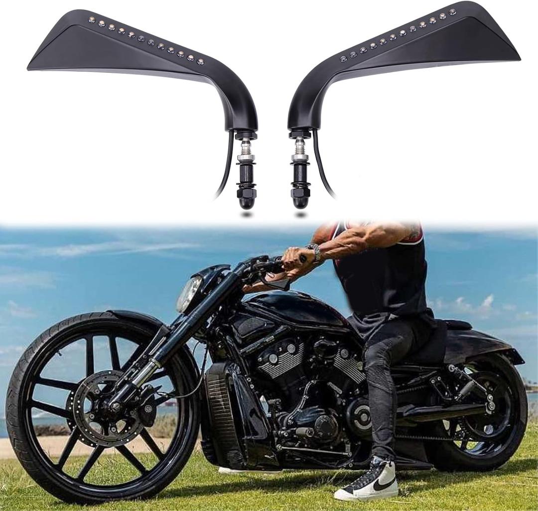 8mm Black Motorcycle Handlebar Rear View Side Mirrors with Turn Signal for Road King Sportster Street Glide Electra Dyna Softail Ultra V-rod Cruiser Touring XL 883 1200