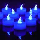 LANKER Flameless Candles with 6H Timer, Flickering Blue LED Tea Lights, Romantic Long Lasting Battery Operated Fake Candles for Party, Halloween and Christmas, Set of 24 (Blue)