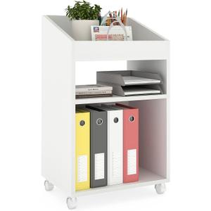 3-Tier Mobile Files Cabinet, Under Desk White Storage Organizer with Wheels for Home Office (White)