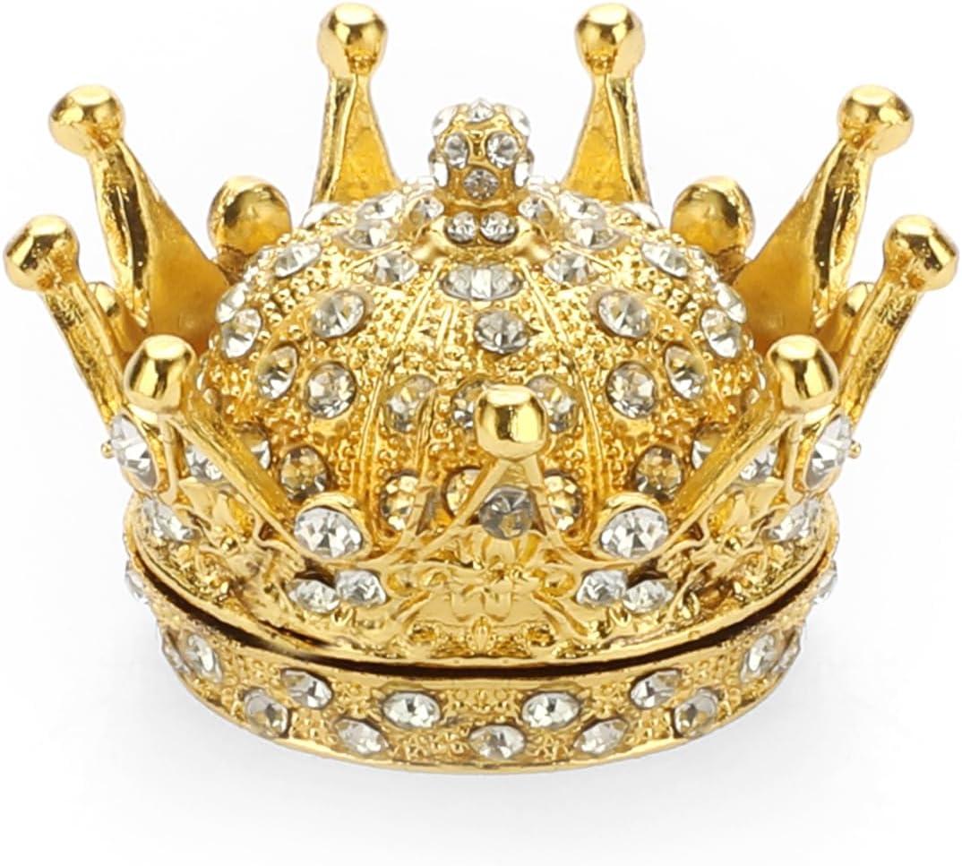 ELLDOO Gold Crown Trinket Box, Vintage Metal Enameled Decorative Box Ring Earrings Jewelry Organizer Gift Box for Girl Women