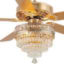 Crystal Ceiling Fan Fandelier with Lights - 52" Modern Outdoor Fans with Remote ControlNoiseless AC Motor, Retro/Farmhouse Lighting, Dining Room,Living Room (Gold