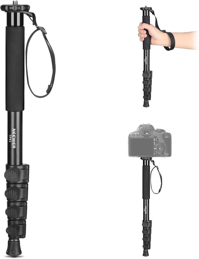 NEEWER 61"/155cm Camera Monopod Stand, Aluminum Alloy Portable Travel Video Monopod Pole with 1/4" 3/8" Screw Adapter for DSLRs Camcorder, Professional Photography Accessories, Max Load 17.6lb, TP41