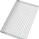 Roll Up Dish Drying Rack, Silicone Wrapped Over The Sink Multipurpose Foldable Dish Drainer Anti-Slip Coated Stainless Steel Dish Racks for Kitchen Counter, Sink Drying Rack (Gray, 20.5" x 17.3")