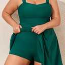 Smismivo Plus Size Swimsuit for Women Tummy Control One Piece Bathing Suit Vintage Retro Slimming Swimdress Modest Full Coverage Padded Push Up Boy Shorts Skirt Dress Swimwear (Dark Green), Size: 3XL