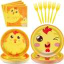 96Pcs Chicken Birthday Party Supplies Yellow Chicken Party Plates Disposable 350GSM Chicken Birthday PaperTableware Set for Kids Birthday Baby Shower Chicken Birthday Decorations, Serves 24