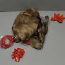 AMZCOS Christmas Costume Wig for Adult Women Blonde Braided Synthetic Wig with Red Bow Hair Clip and Necklace for Halloween Christmas Celebration Party