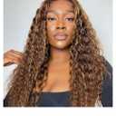 Ombre Highlight Lace Front Wigs Honey Blonde Deep Wave  HD Transparent Lace Frontal Wigs Human Hair  Colored Curly Wig for Women Density Glueless Pre Plucked 20 Inch Wig