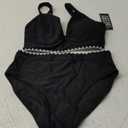 BMJL Women's Bikini Sets V Neck High Waisted Swimsuits Shell Stitched Cheeky Two Piece Bathing Suit (Medium, Black039)