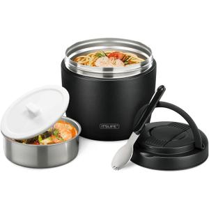 Itslife 32oz Insulated Soup Thermo, Vacuum Stainless Steel Food Jar for Hot & Cold Food, Leakproof Wide Mouth Lunch Container with Spoon, Black
