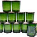 14 OZ Thick Candle Jars for Making Candles 12 Pcs, 3 Wick Empty Jars with Wood Lids for Candle Making, Sample Container,Clear Green