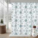 MEHOFOND 72x72in Winter Snowflake Blue-Green Shower Curtain Pattern Snow Shower Curtain Bathroom Christmas Decor Waterproof Polyester Fabric with Hooks