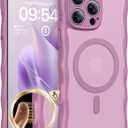 TAURI Magnetic for iPhone 16 Pro Case, Cute Wavy Design [Full Camera Protection] [Compatible with Magsafe] Anti-Slip Translucent Matte Case for iPhone 16 Pro for Women Girls, Black Currant