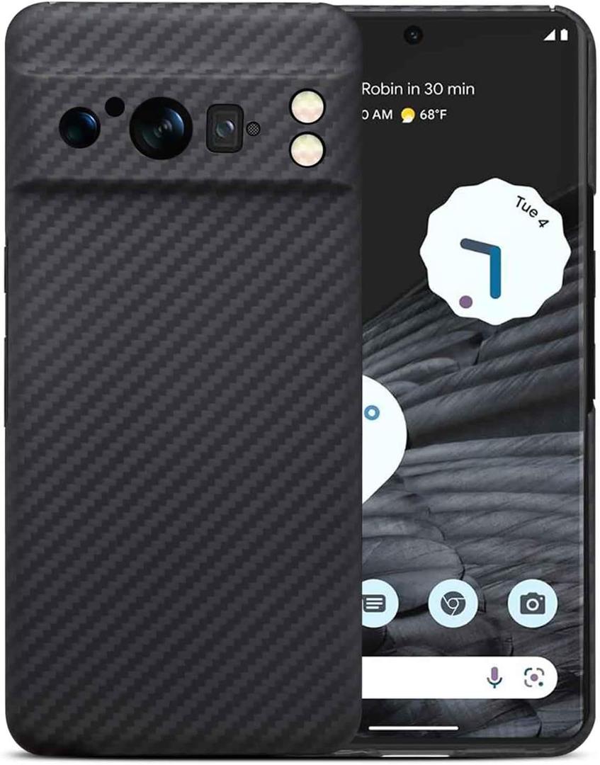 Aramid Fiber Case for Google Pixel 8 Pro with Carbon Fiber Texture, Super Slim Protective Cover Skin, Soft Touch Sturdy Durable Case, Snap-on Back Cover Wireless Charging Friendly (Black)