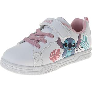 Disney Lilo & Stitch Sneakers Lace Up Lightweight Breathable - Stitch Shoes for Girls (12 Little Kid, White Pink)