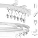 Bendable Ceiling Curtain Track Flexible Curved Curtain Tracks Wall Mount Room Divider RV Curtain Track Heavy Duty Curtain Rail System 14Ft Ceiling Track for Curtains Bay Window (White)