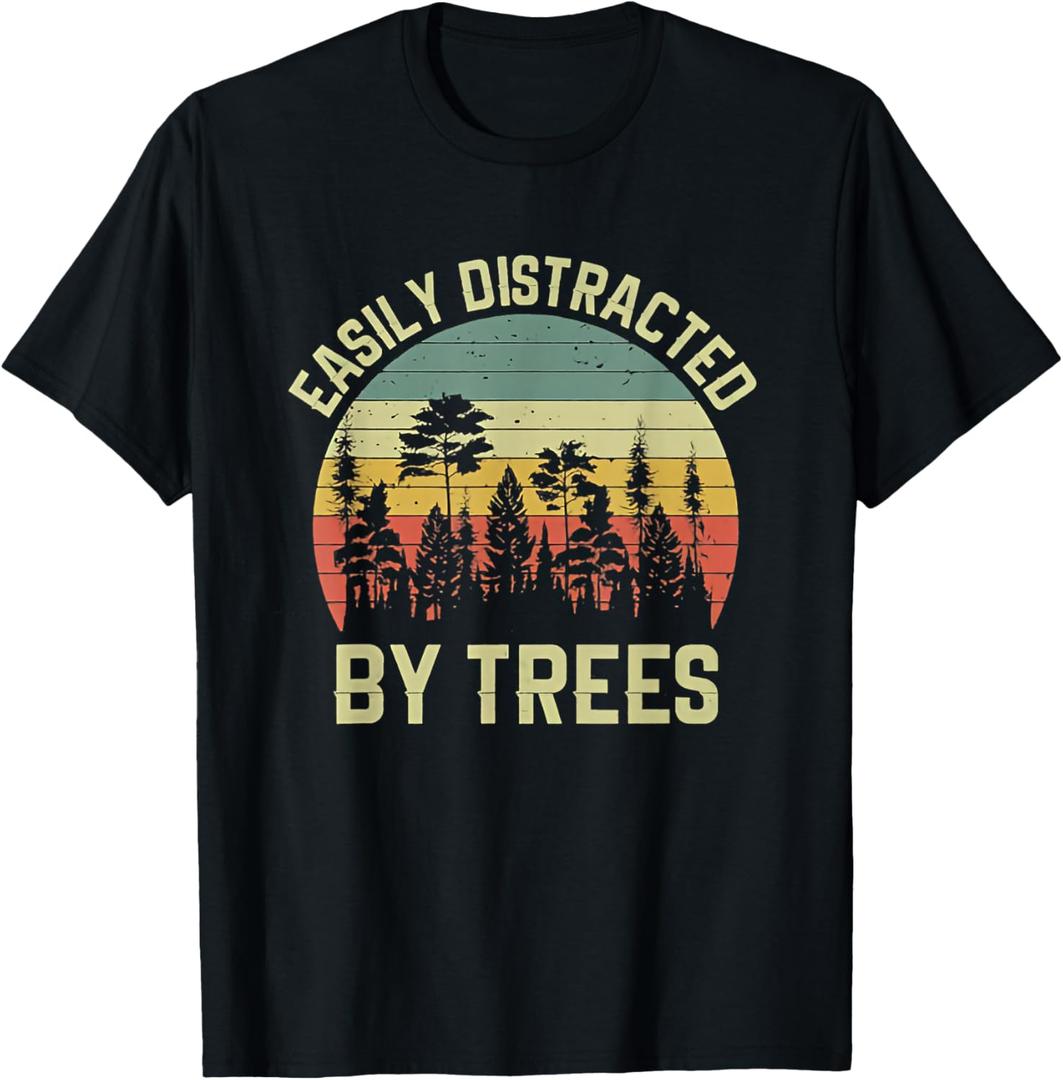Easily Distracted by Trees Vintage Funny Tree T-Shirt, S