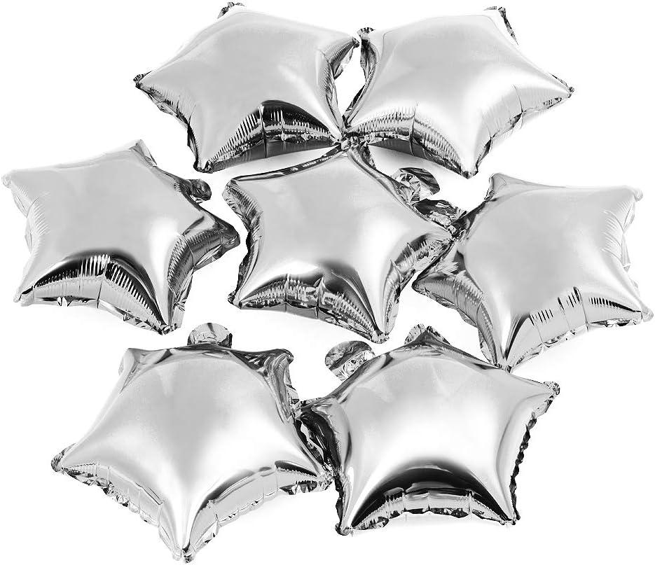 MOWO Star-shaped Foil Balloons, 10" Silver, Pack of 50