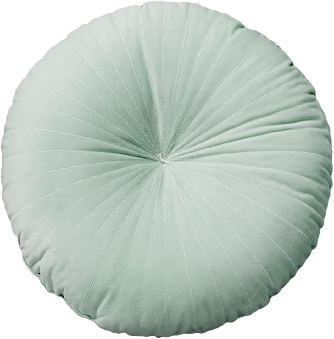 HLOVME Round Pillow Cushion for Couch Velvet Decorative Small Throw Pillow Solid Color for Living Room Bed Floor 15.7, Mint Green