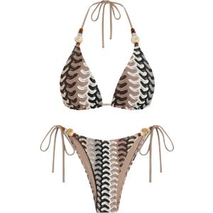 ZAFUL Women's Bikini Sets Beads Triangle Swimsuits 2 Piece String High Cut Cheeky Bathing Suits (Large, Black)