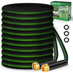 Garden Hose 100ft, Non-Expanding, Lightweight, Leak-Proof Metal interface, No-Knots, Portable, Wear-Resistant, Sturdy, Flexible, Water Hose for Yard, Garden, Black Green