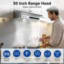 AMZCHEF 30" Stainless Steel Under Cabinet Range Hood, 1050 CFM Dual-Fan | Stainless Steel Hood with Touch/Remote/Gesture Control, Timer, LED Lights & Dishwasher-Safe Baffle Filters 3 Outlets, TOUCH(DUAL FANS)