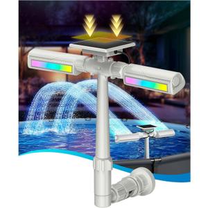 Solar Pool Fountain with 10-Color 4-Mode RGB LED Lights, Above/Inground Solar Lights with Remote, 360Adjustable Dual Spray Waterfall Sprinkler Fountain for Relaxation & Cooling 10-20F