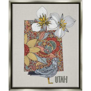 Stupell Industries Utah State Bird & Flower Intricate Floral Pattern Floating Framed Wall Art, Design by Valentina Harper (17L" x 1.7W", Grey Floater Framed)