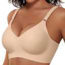Vertvie Womens Wireless Jelly Bras No Underwire Push Up Seamless Bra Supportive Full Coverage Bralette Regular and Plus Size (Beige, XL)