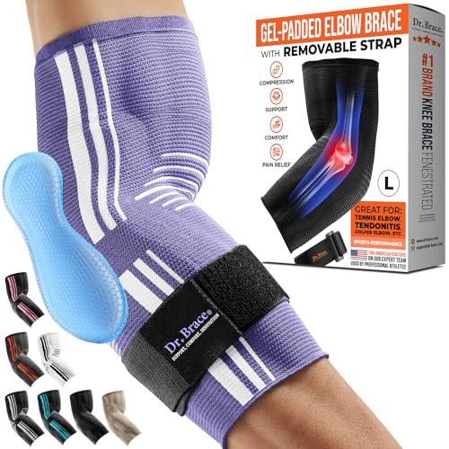  DR. BRACE Elite Elbow Brace Support, Breathable Elbow Compression Sleeve with Gel Pad for Golfer's, Tennis Elbow & Tendonitis Treatment & Pain Relief 2024 (Purple-White, Large) : Health & Household